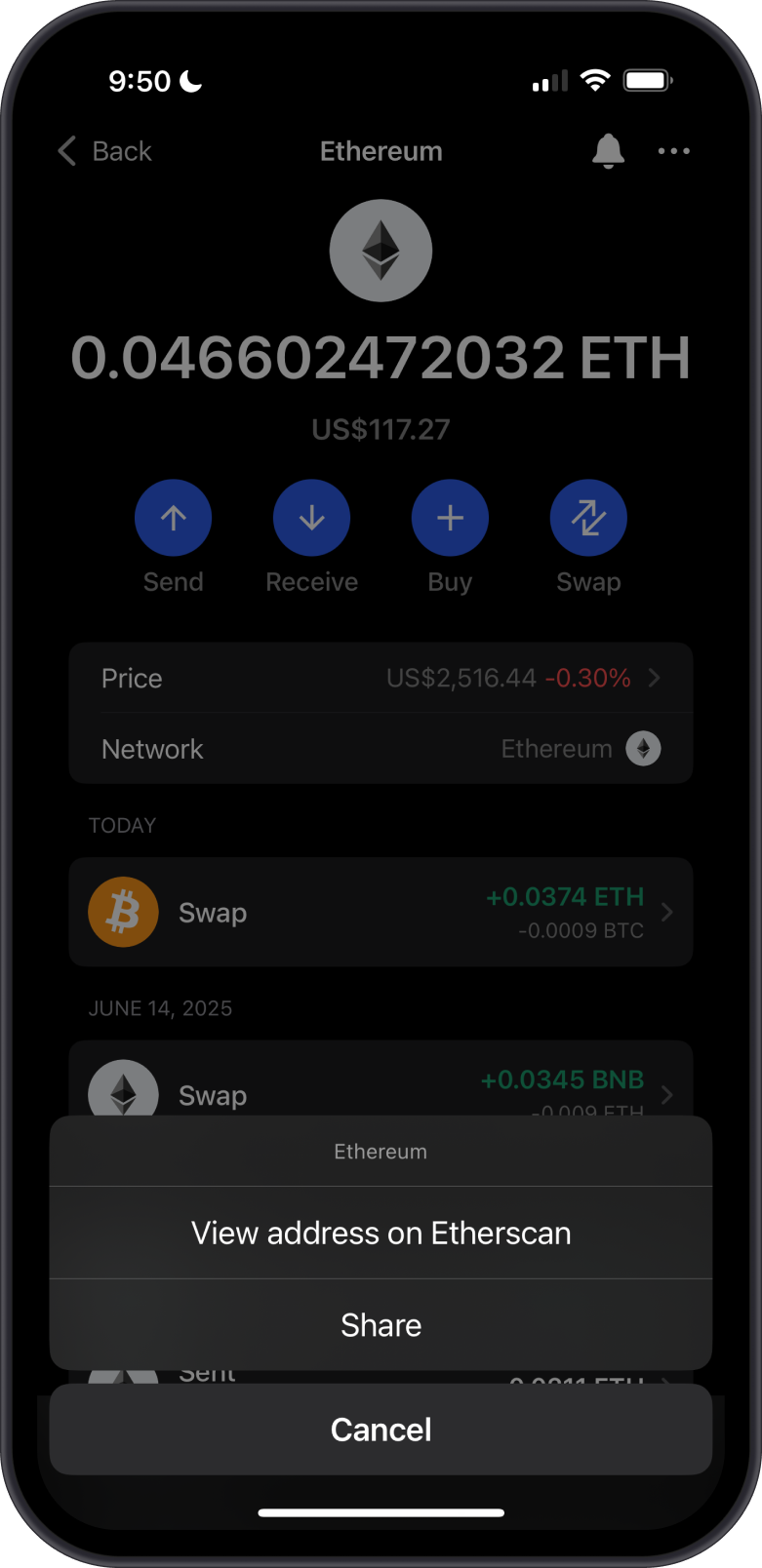 Ethereum Balance on Gem Wallet
