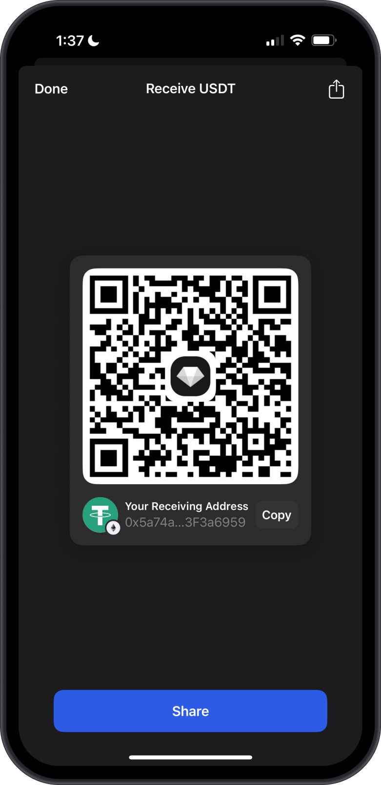 USDT ERC20 Address on Gem Wallet