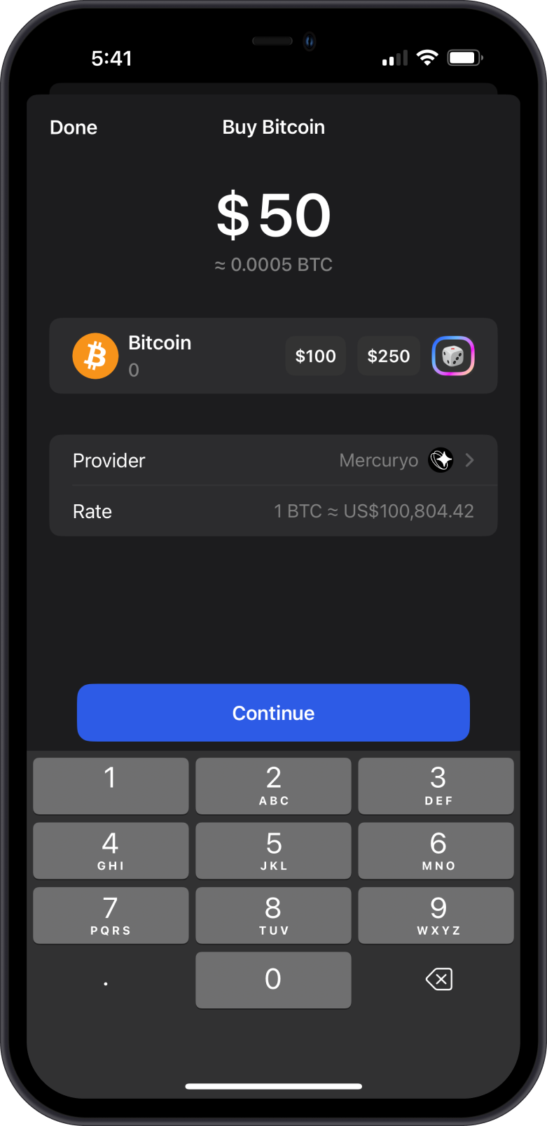 Buy Bitcoin on Mercuryo