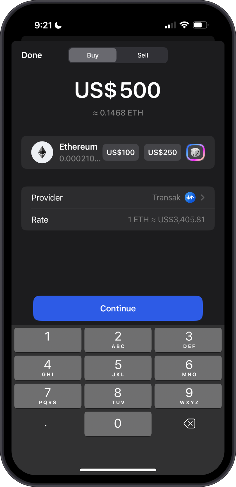 Buy Ethereum on Transak