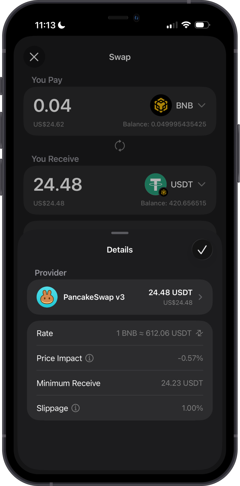BNB to USDT-BEP20 Swap