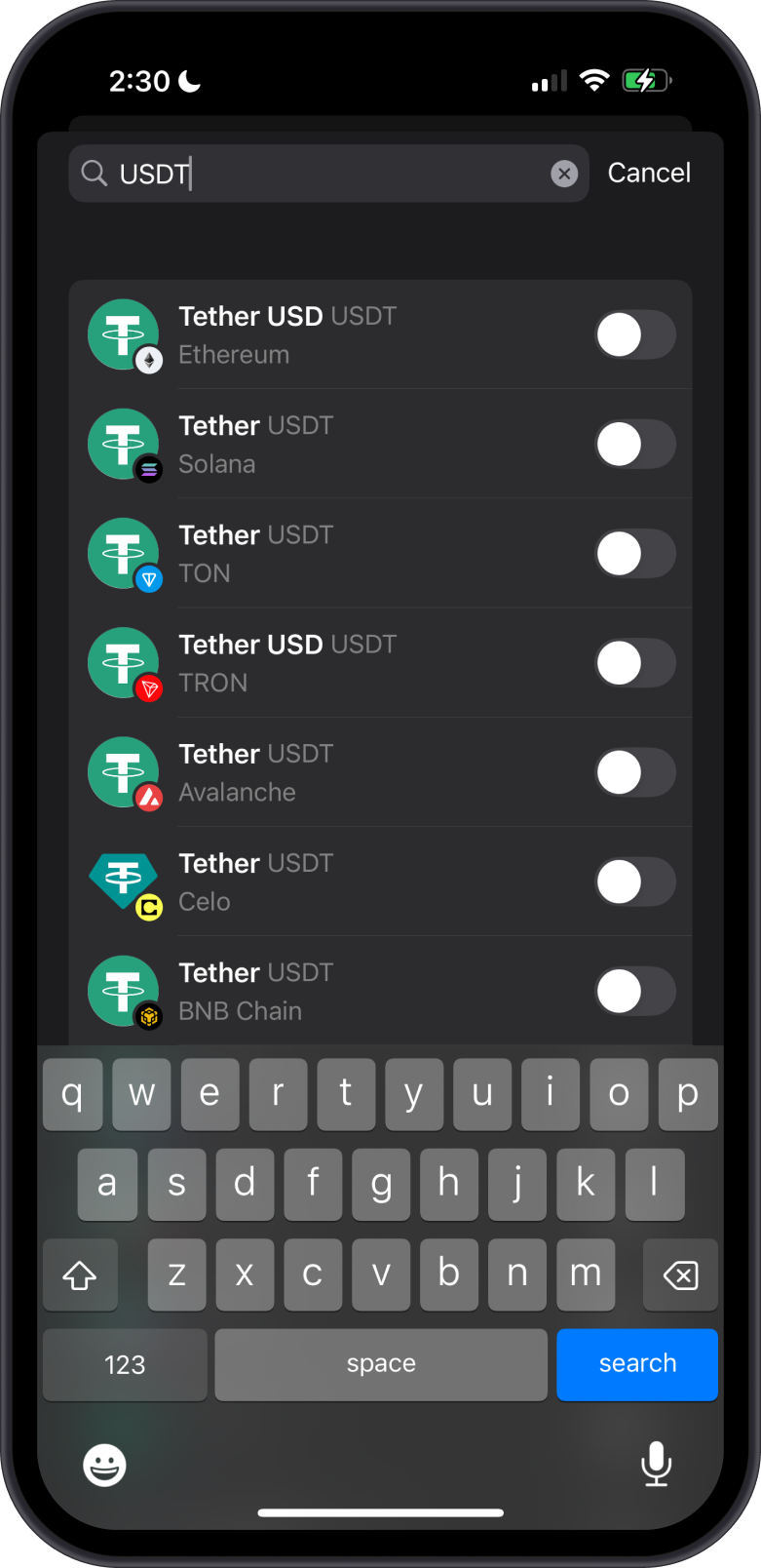 Search for USDT