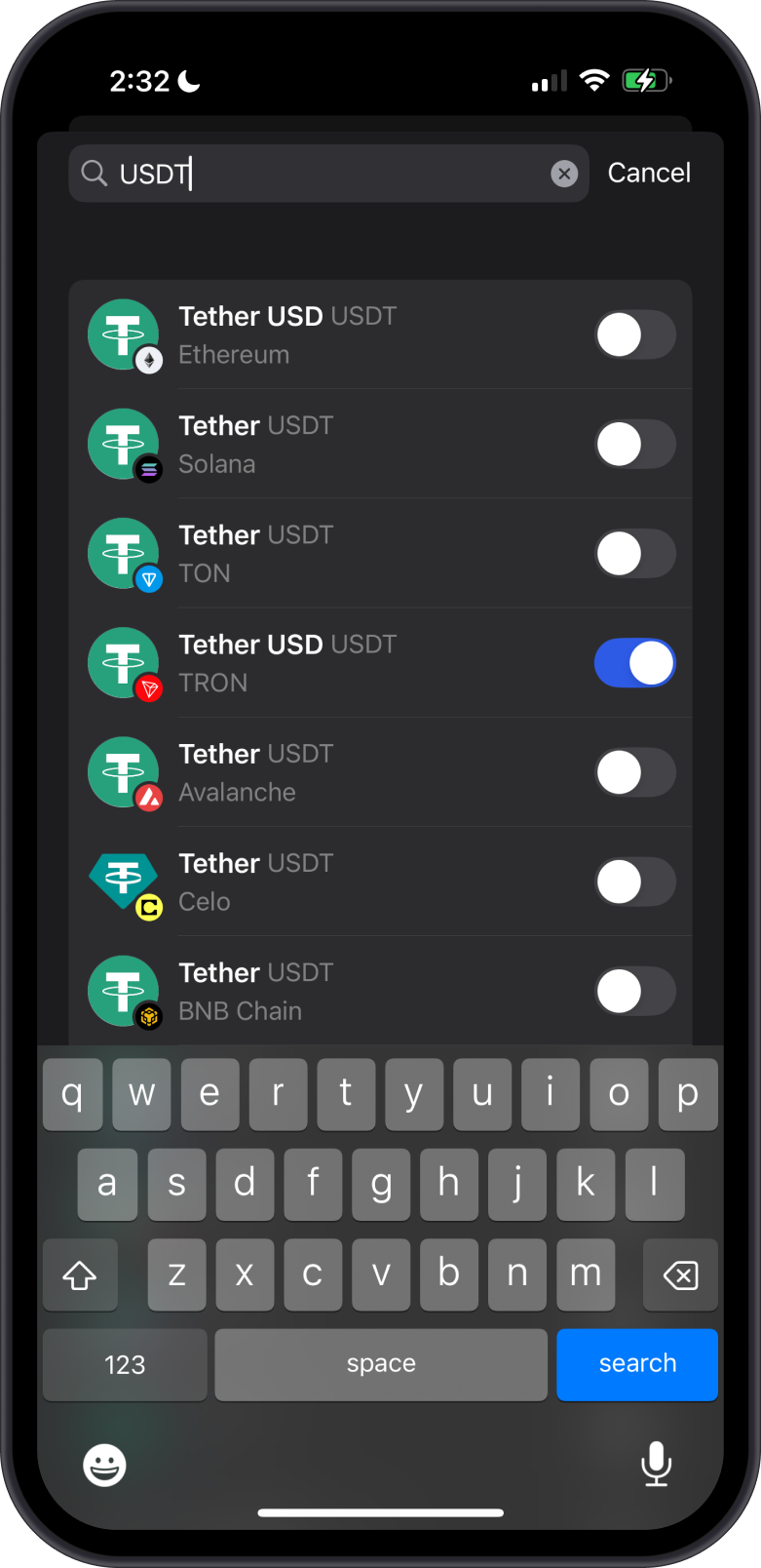 Select USDT TRC20