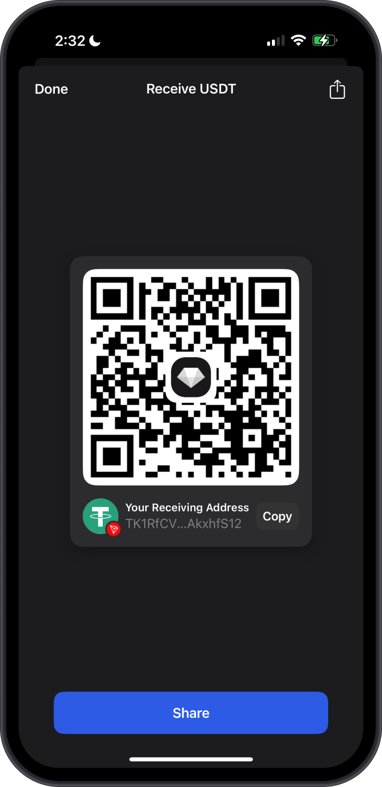 Receive Address USDT TRC20