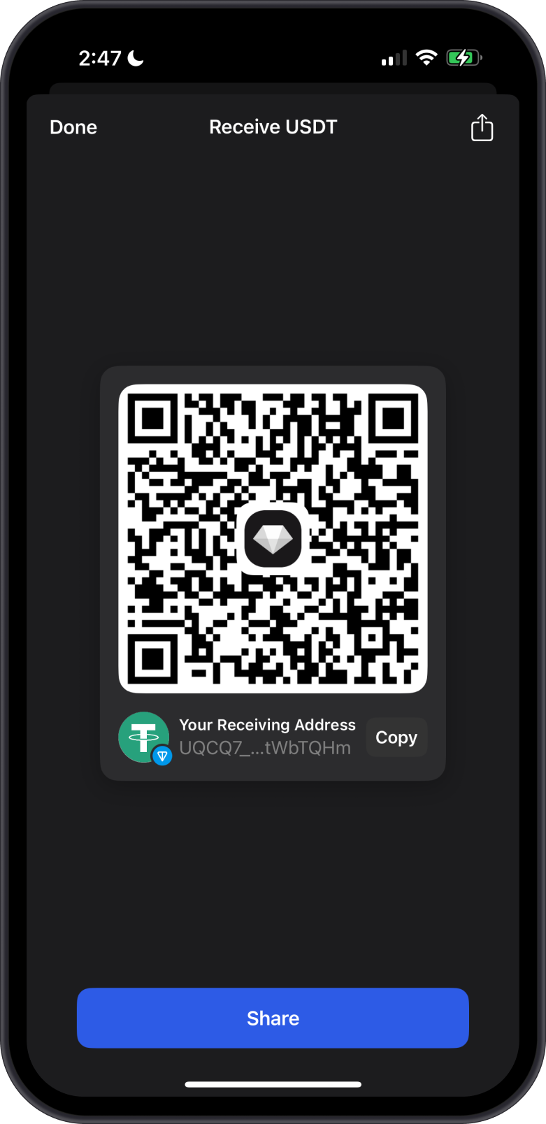 Receive Address USDT TRC20
