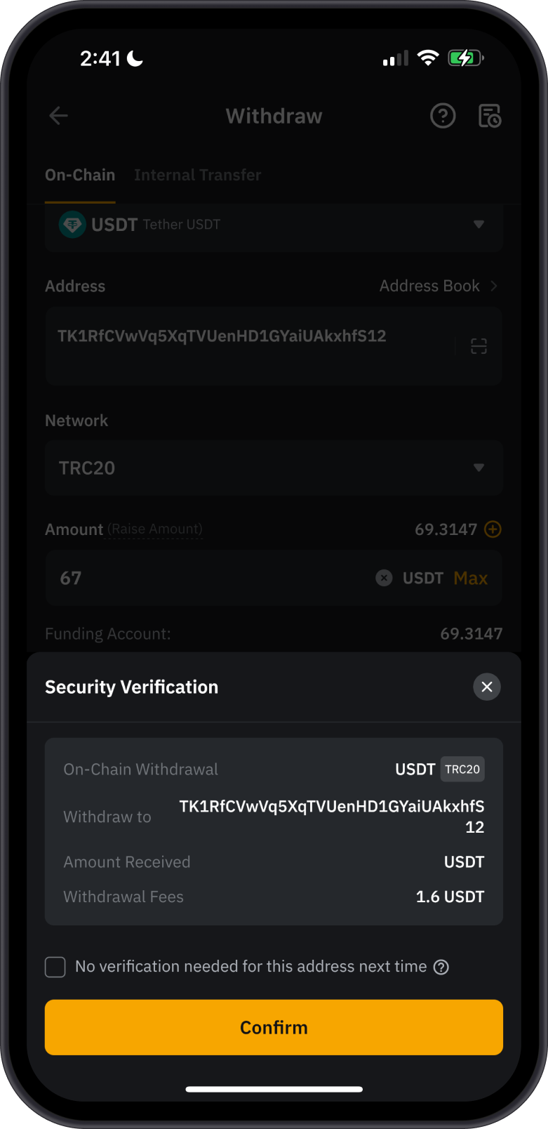 Confirm Withdrawal