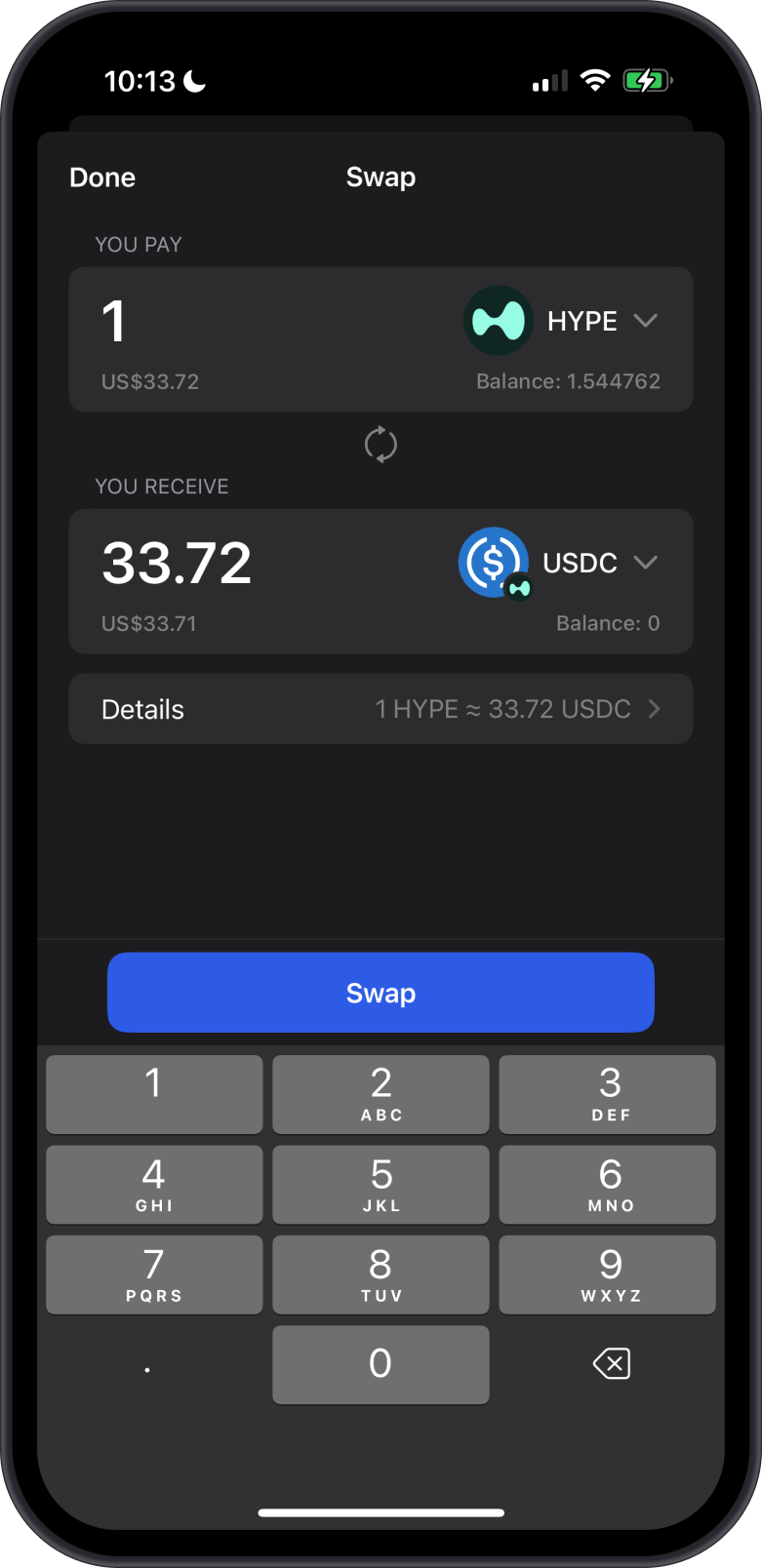 Swap HYPE to USDC tokens