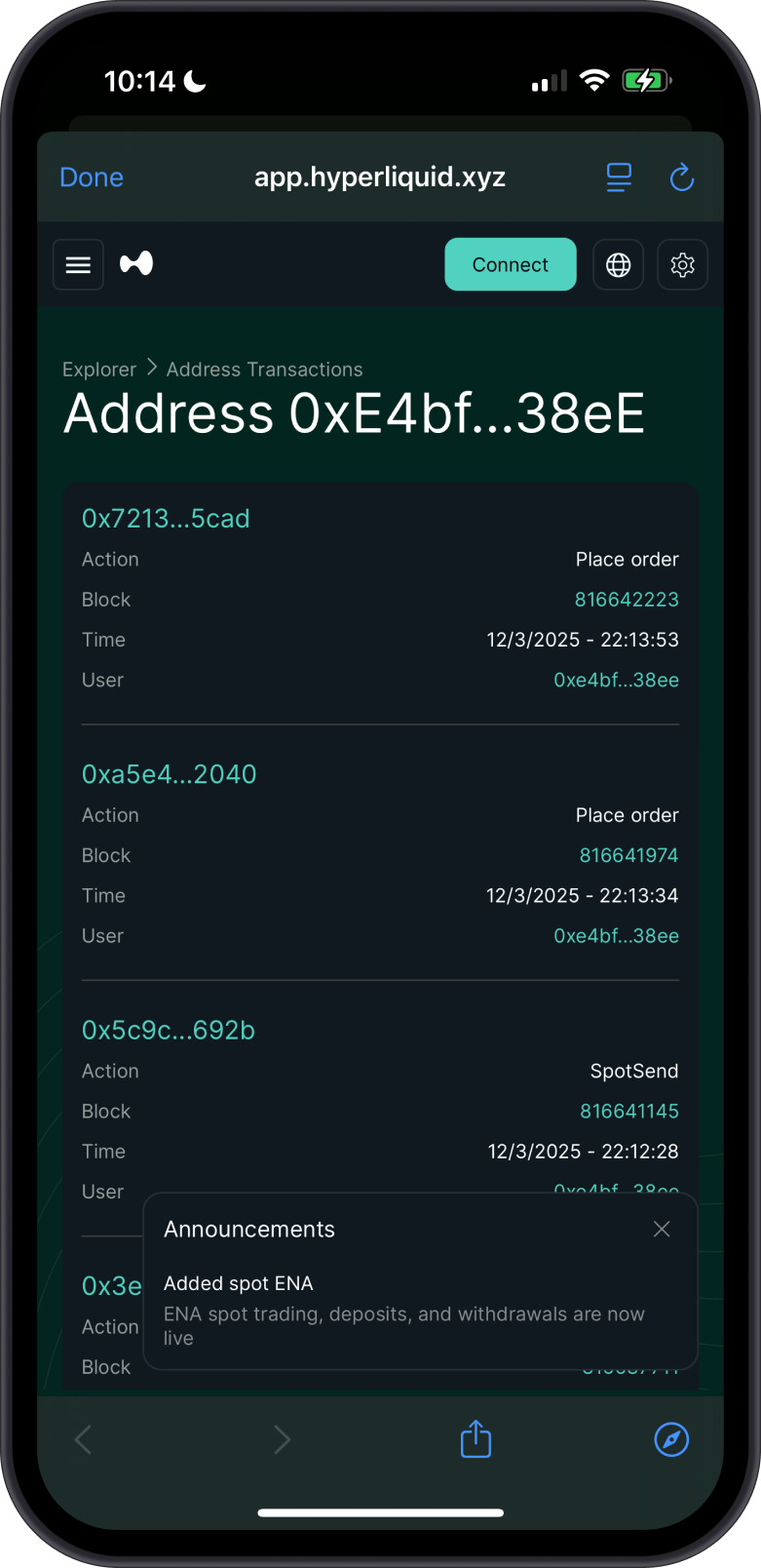Hyperliquid Explorer Balance Screen