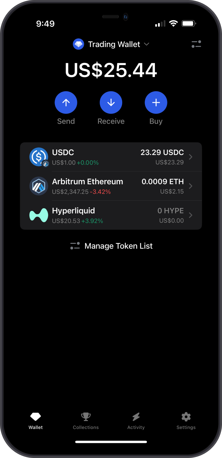 ARB ETH and USDC on Gem Wallet