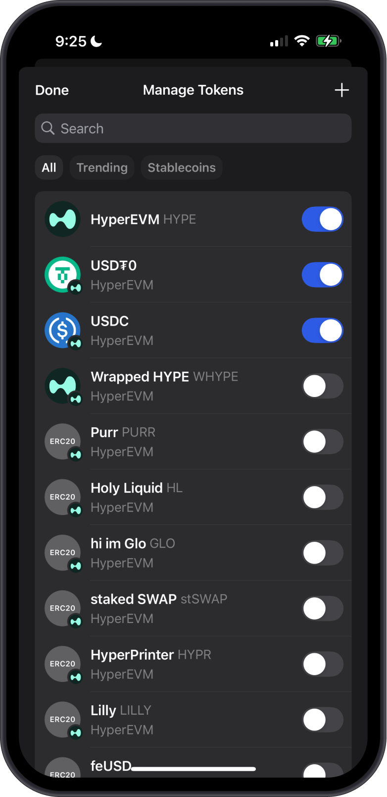 HyperEVM ERC20 Tokens on GemWallet