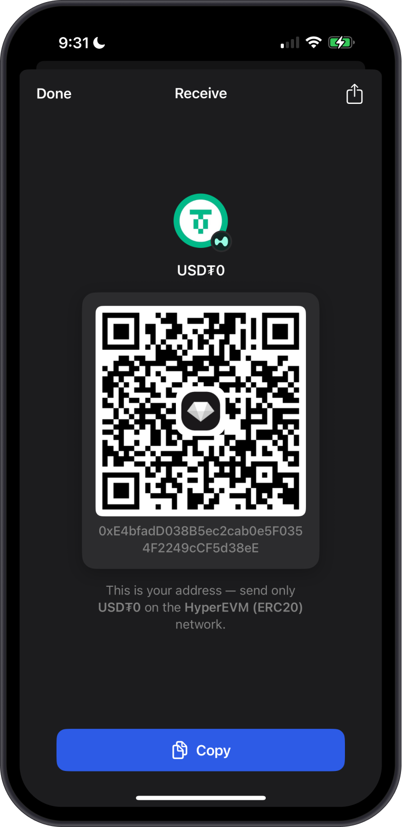 USDT HyperEVM ERC20 Address on Gem Wallet