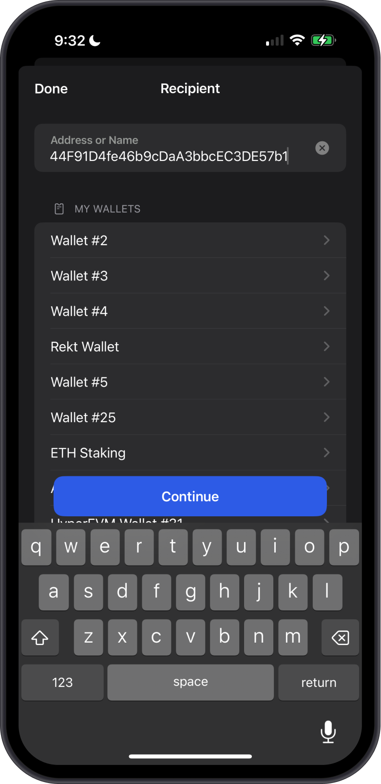 Input HyperEVM Address