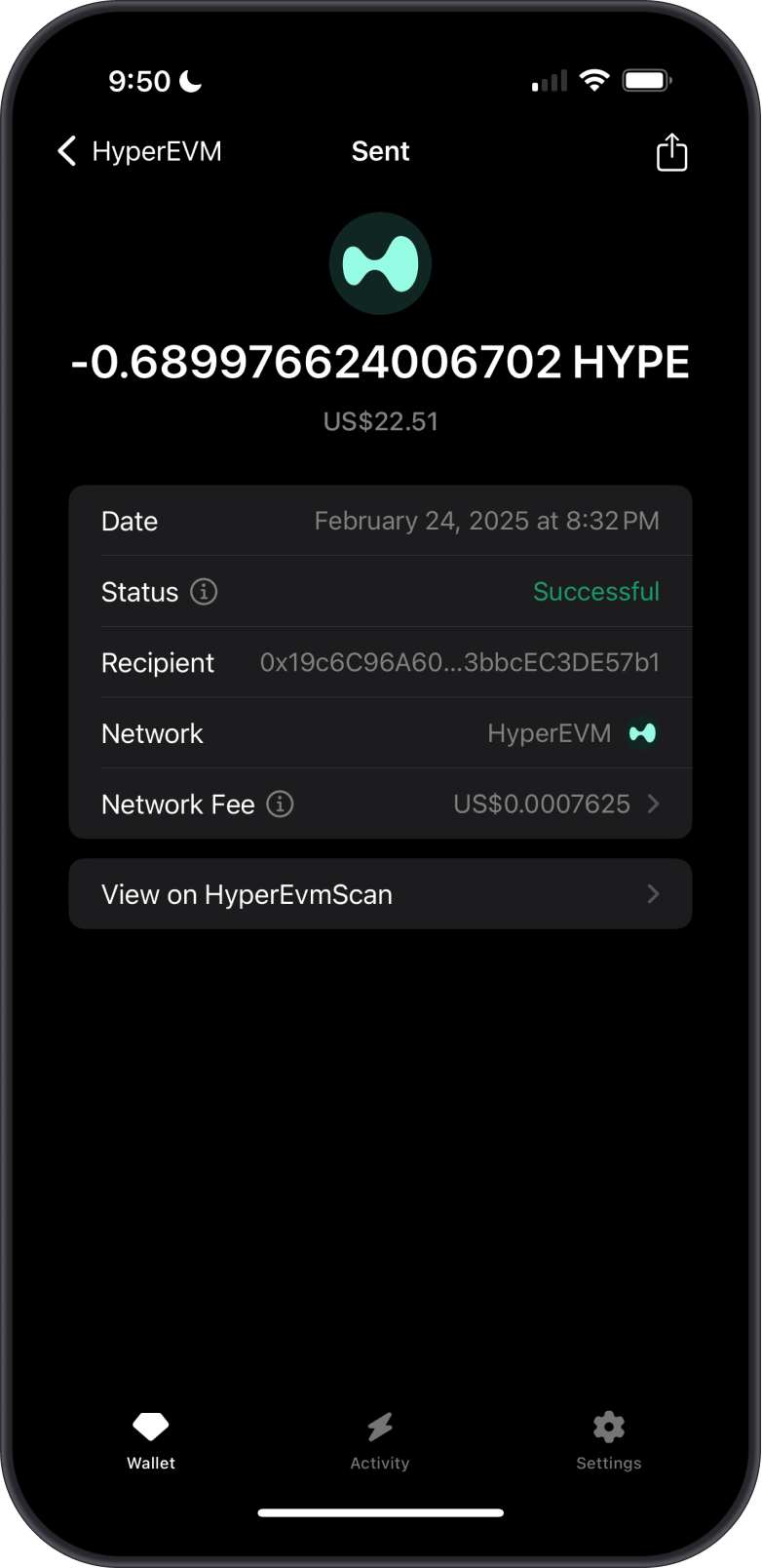 View HyperEVM Transaction on Gem Wallet