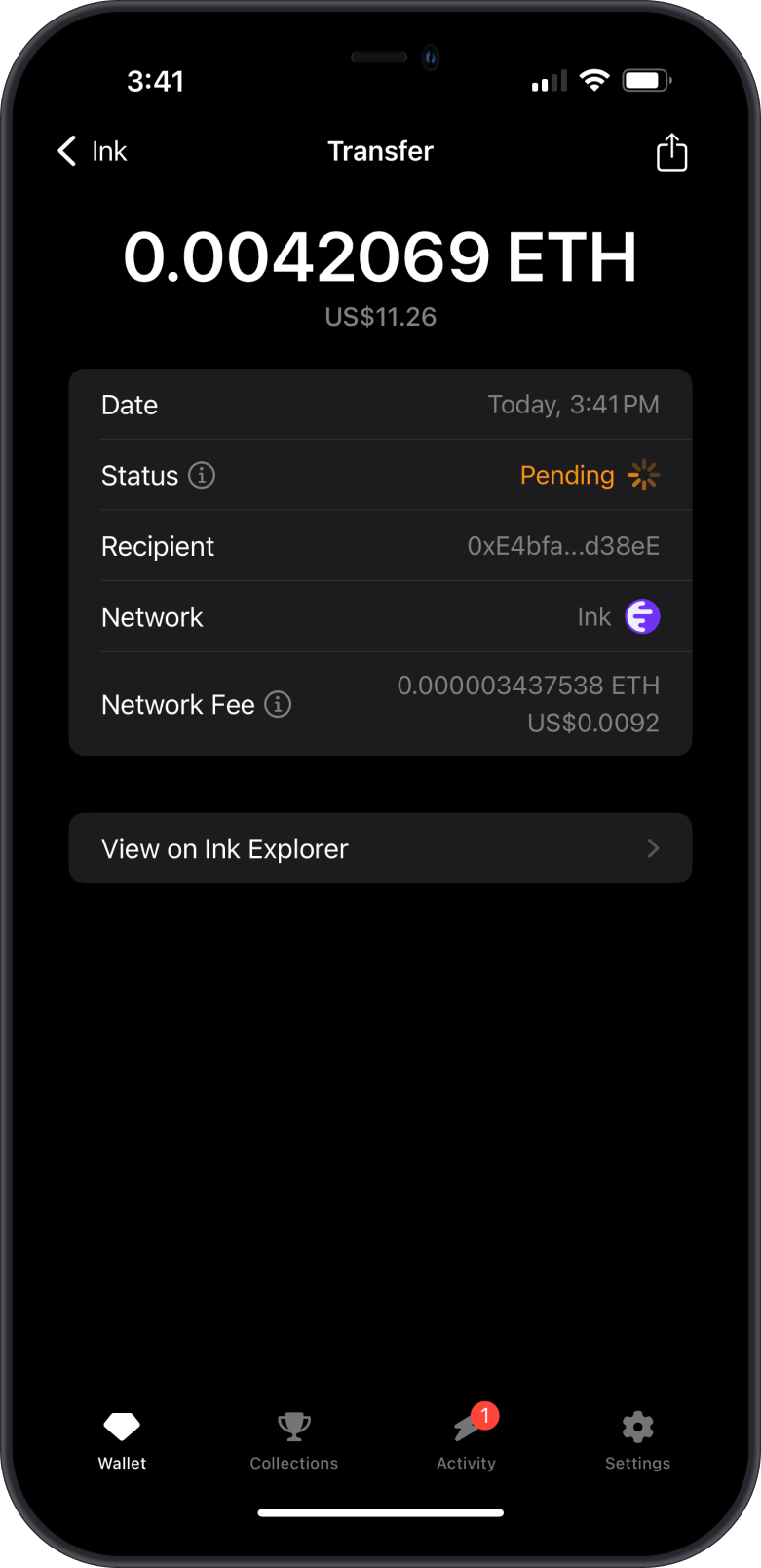 ETH Transaction Screen