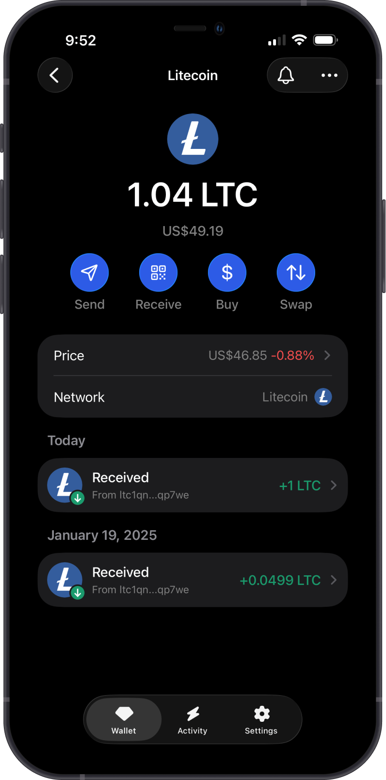Litecoin on Gem Wallet