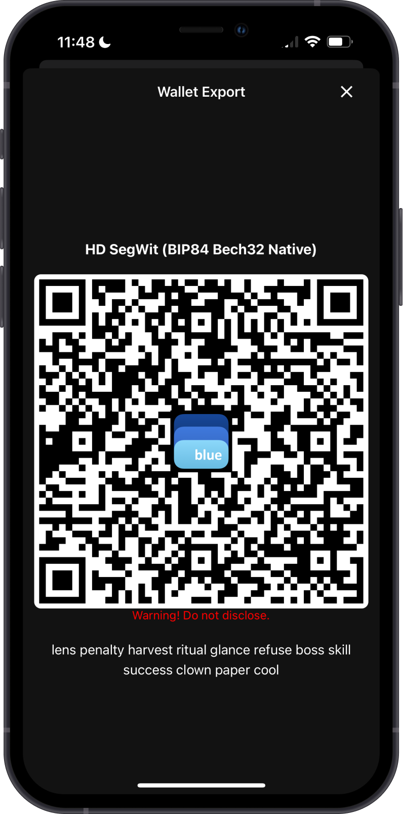 Secret Phrase on BlueWallet
