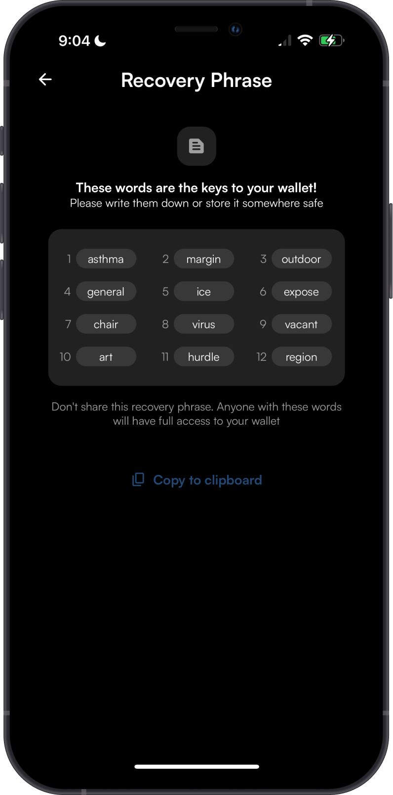 Secret Phrase on Compass Wallet