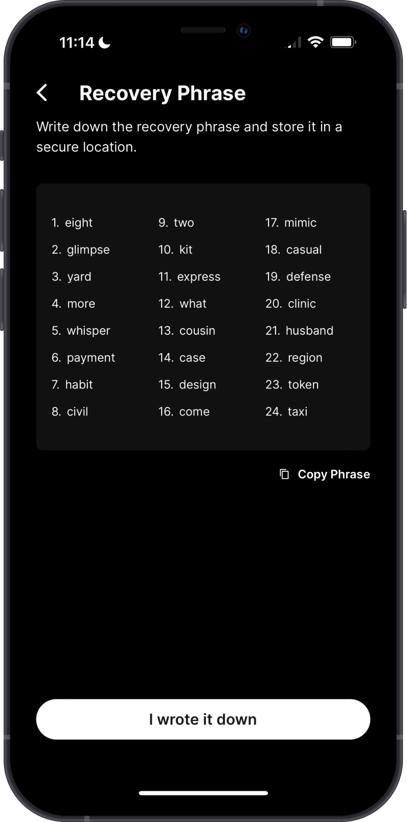 Secret Phrase on Core Wallet