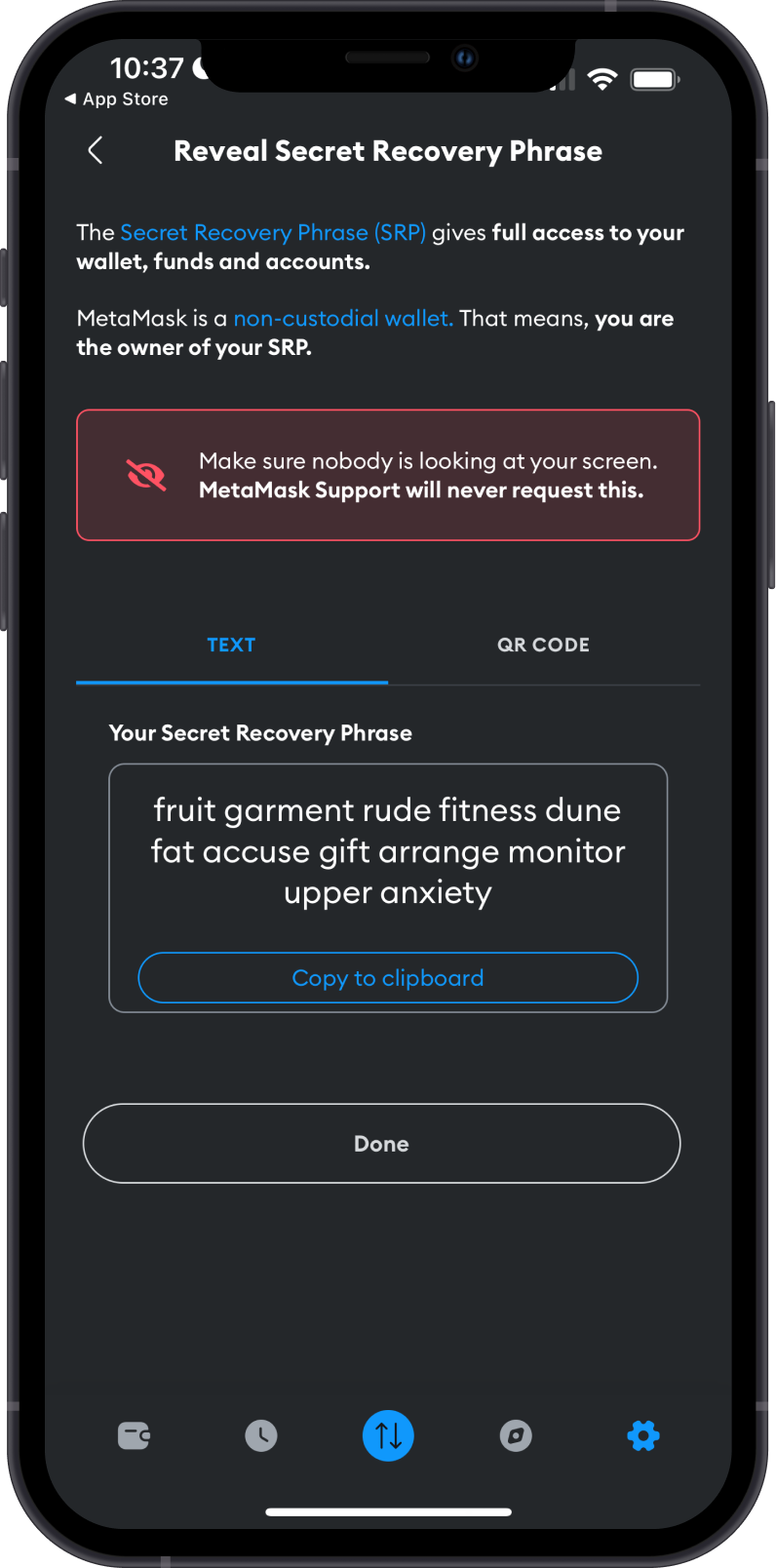 Secret Phrase on Metamask Wallet