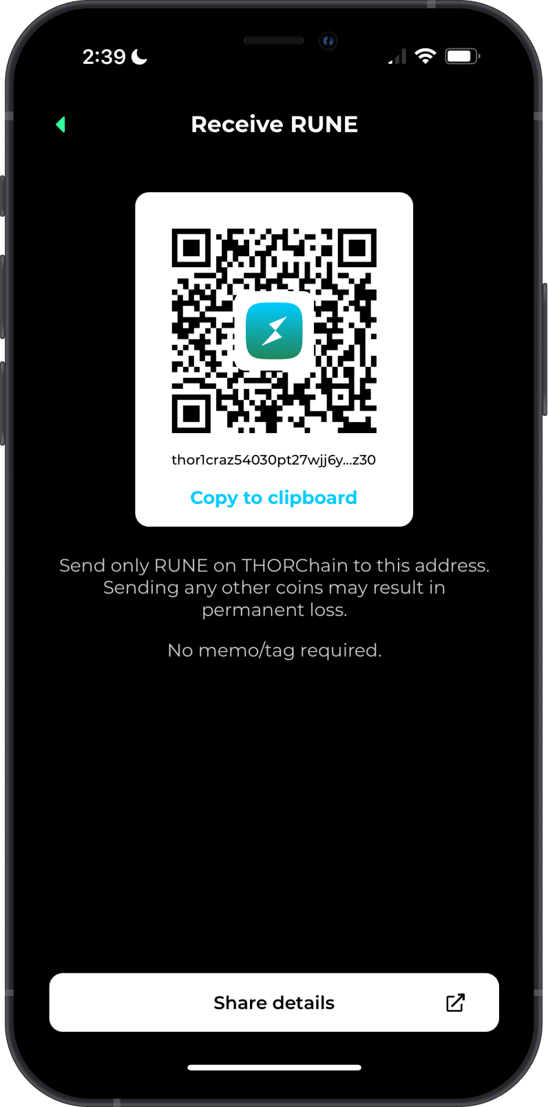 RUNE Address on THORWallet