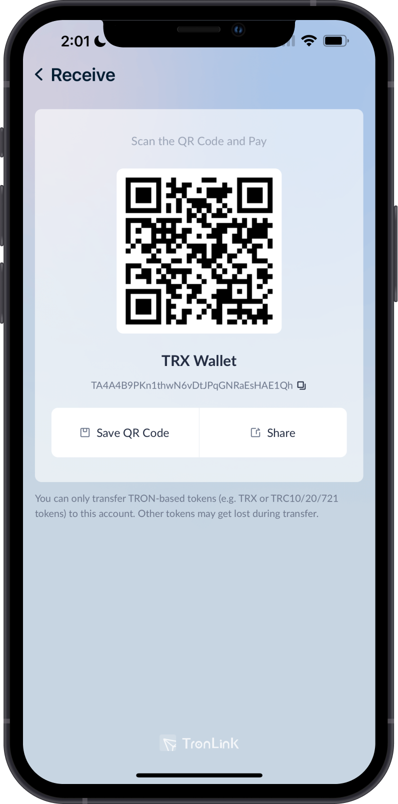 TRX Address on TronLink Wallet