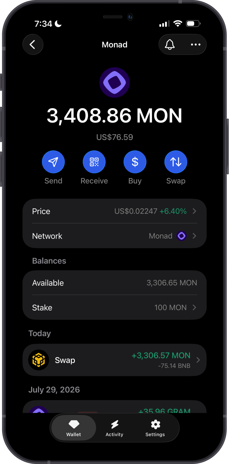 Monad on Gem Wallet