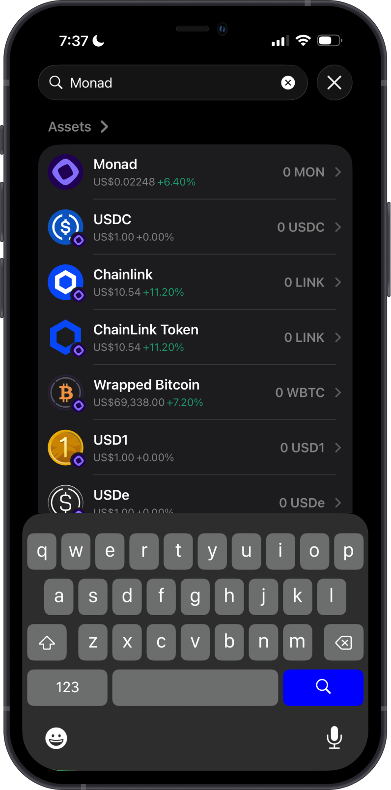Search for Monad on Gem Wallet