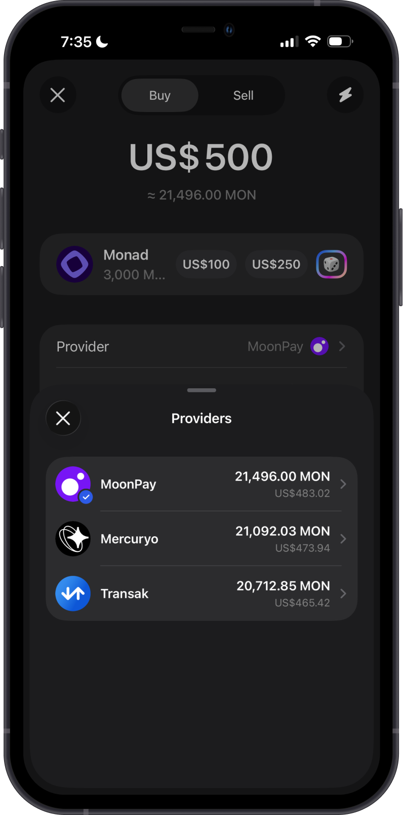 Buy Monad with Gem Wallet