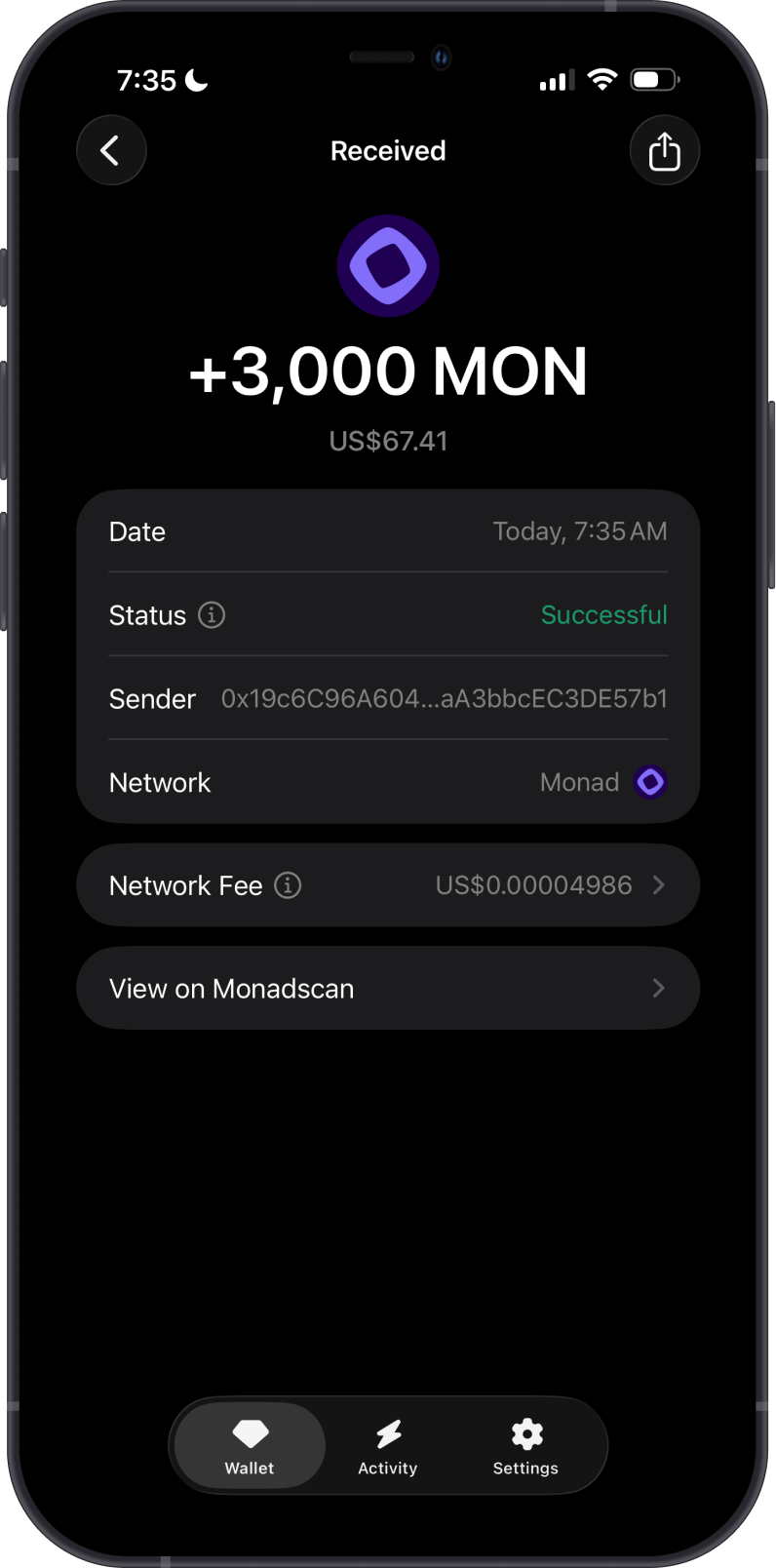 Received Monad Transaction