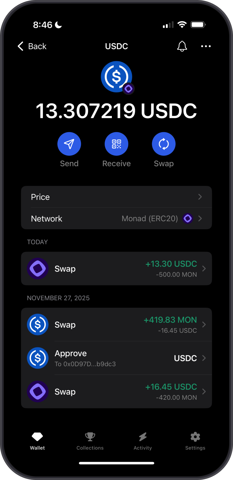 USDC Monad Address on Gem Wallet