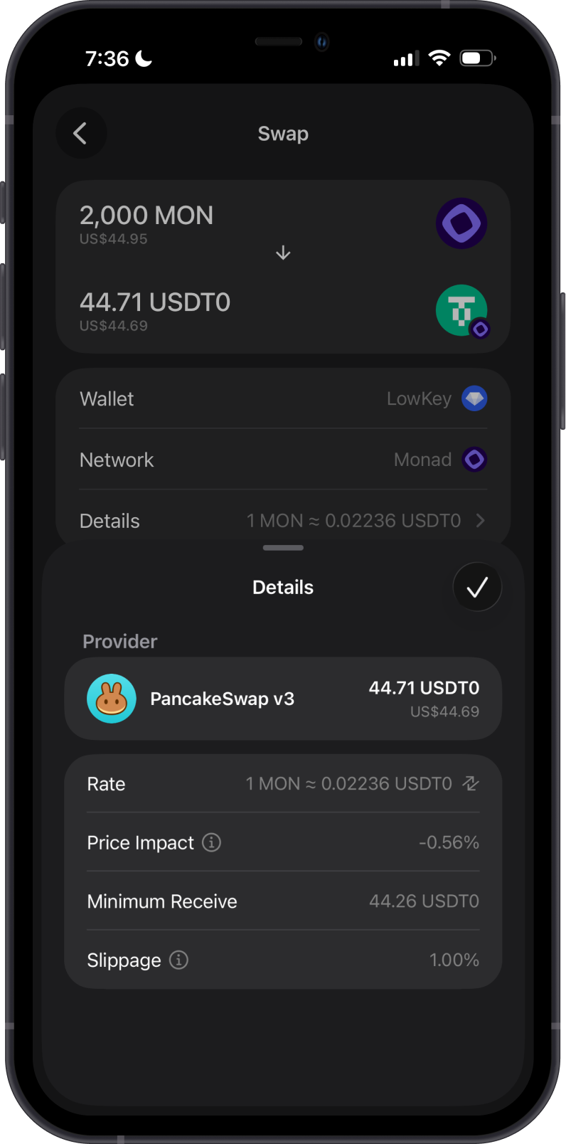 Review Monad to USDT0 Swap