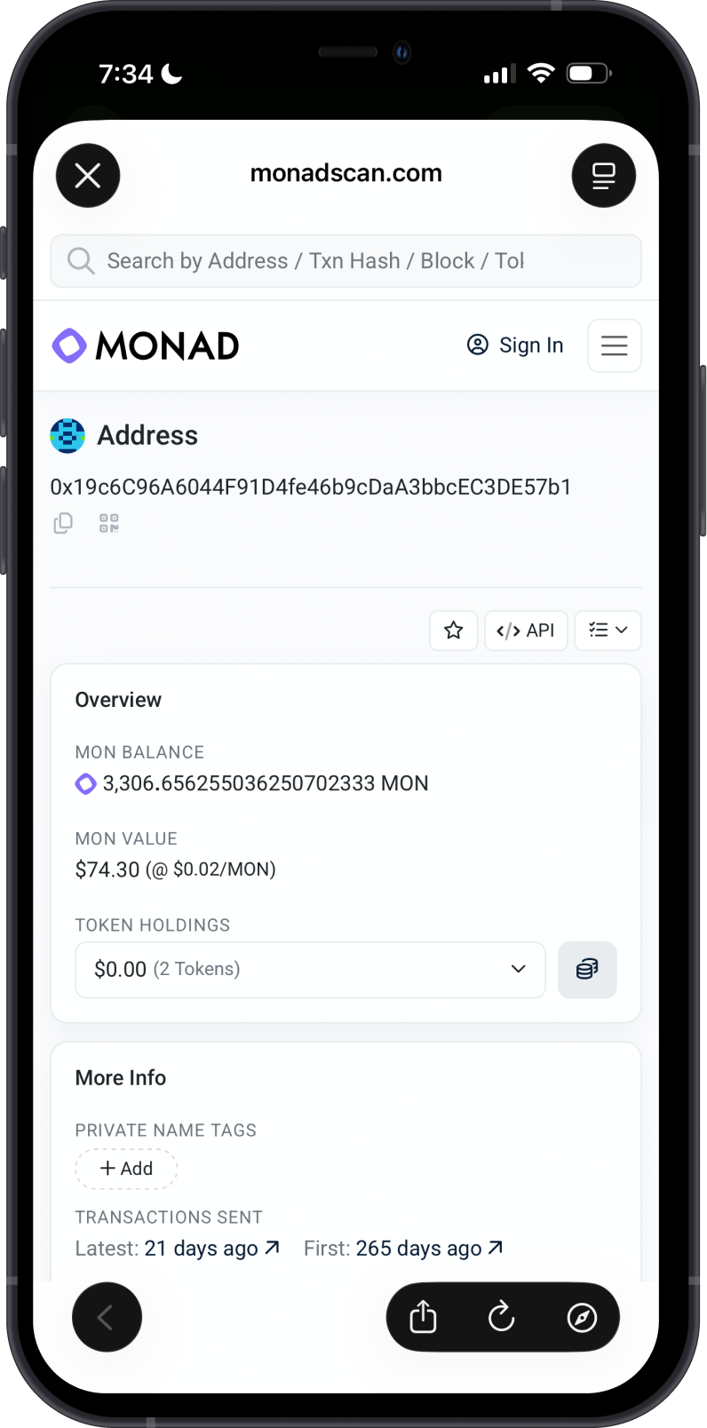 Check Monad Balance on Monadscan