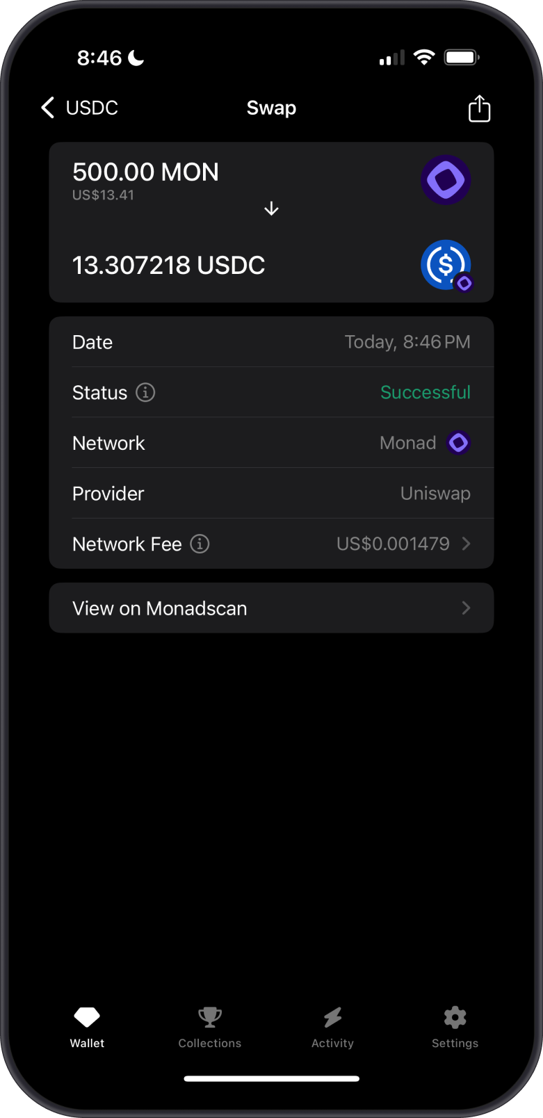 Monad Fees on GemWallet