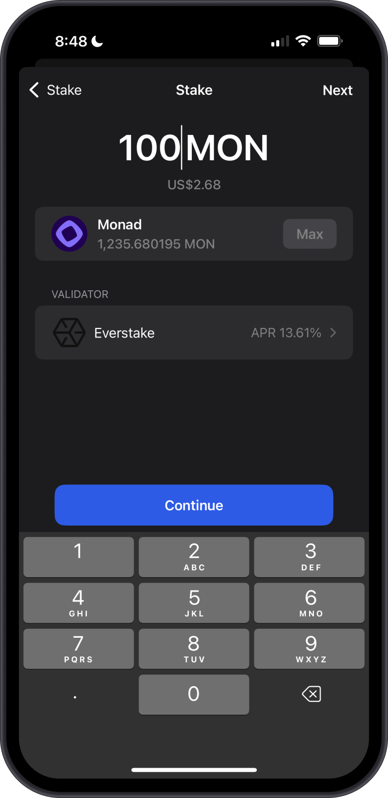 Stake MON on Gem Wallet