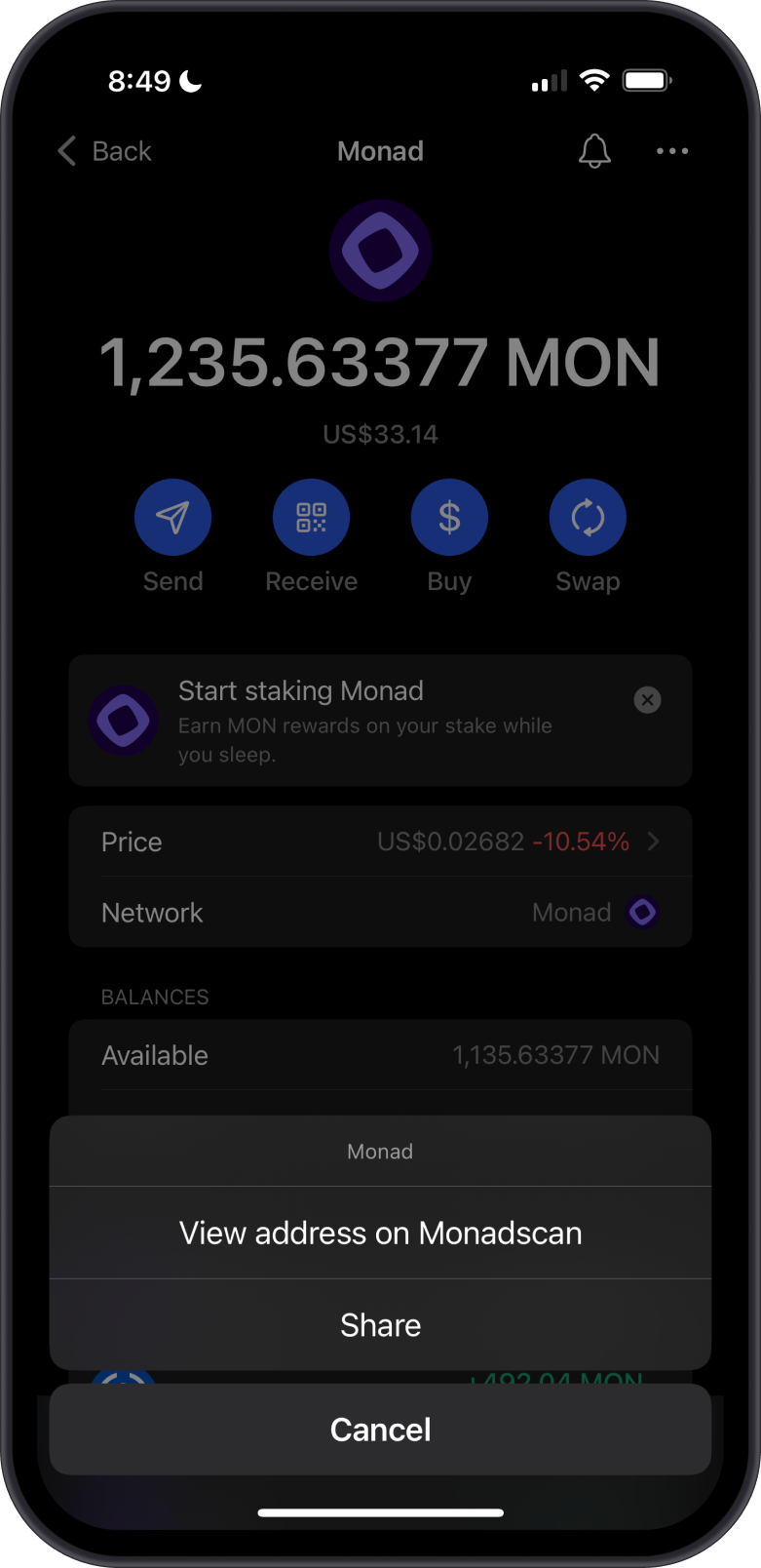 View MON Balance Screen