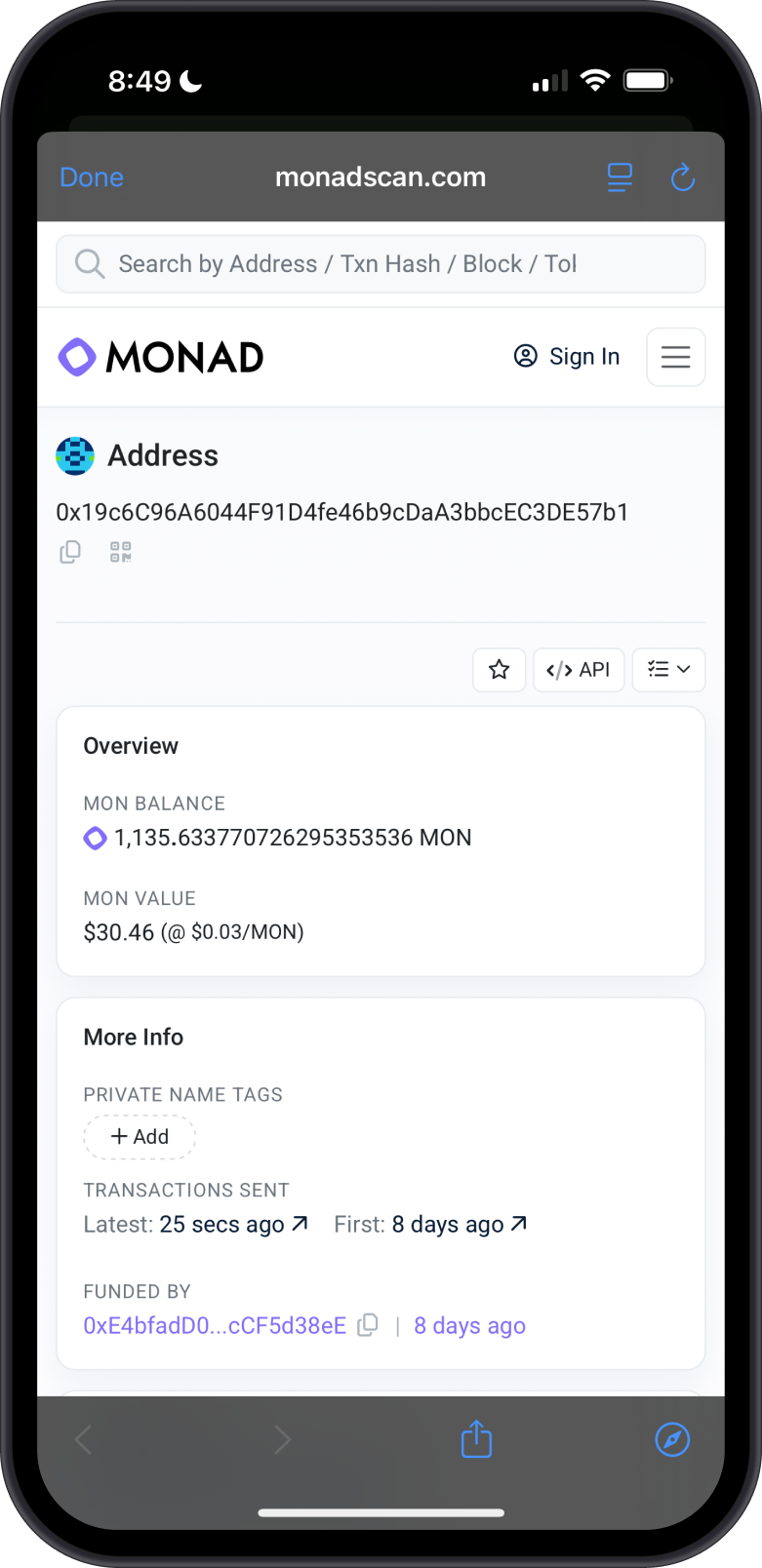 MON Transaction Screen