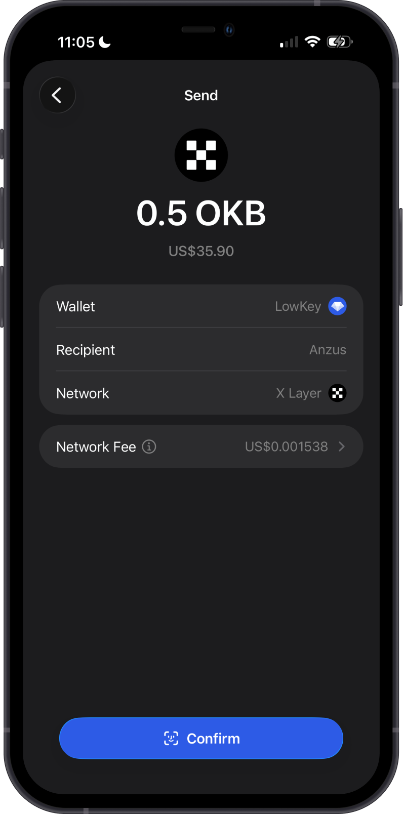 Send OKB on Gem Wallet