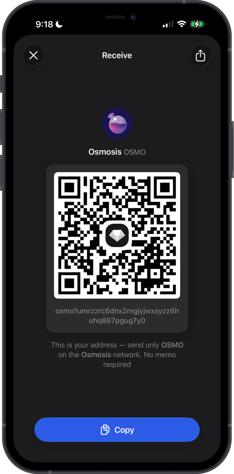 Receive Osmosis Address