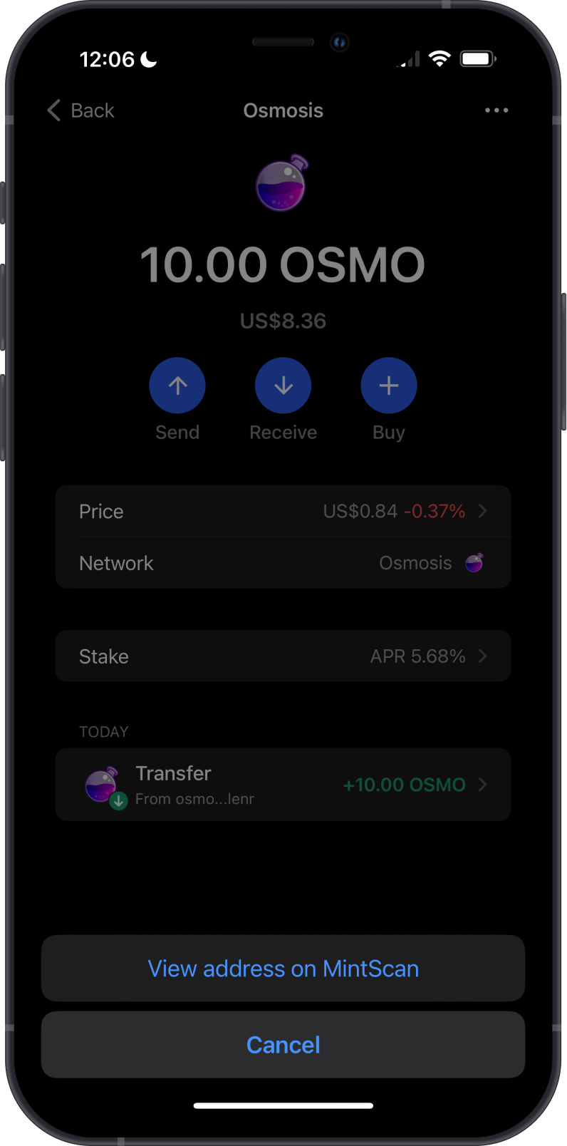 View OSMO Balance on Gem Wallet