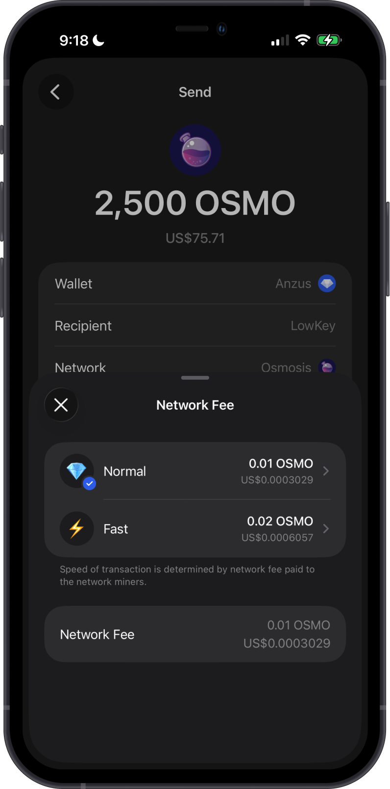 Choose an Osmosis Network Fee
