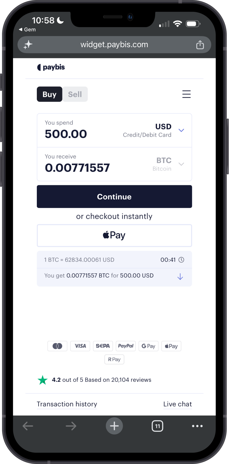 Paybis Buy Screen