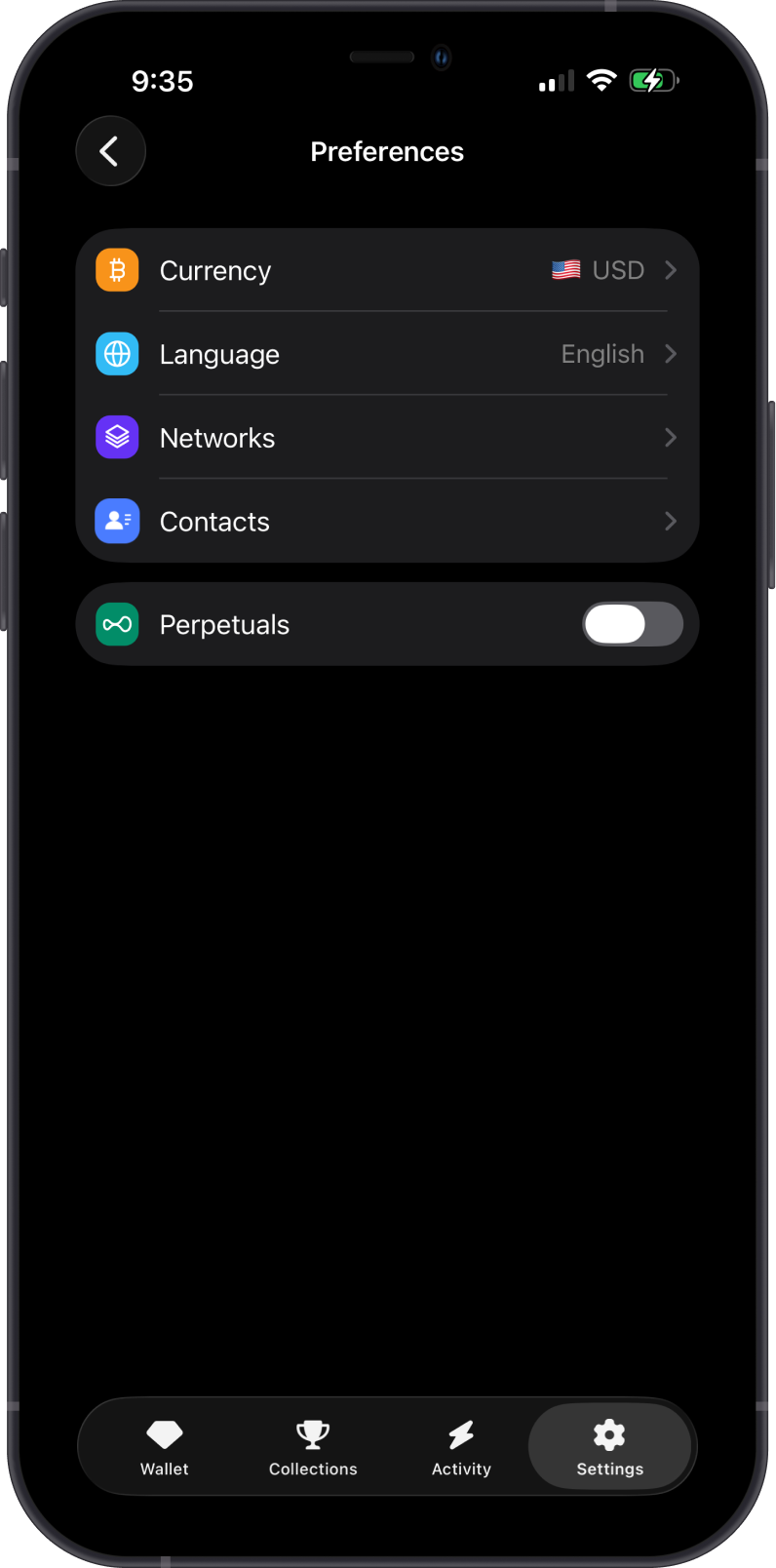 Open Preferences in Gem Wallet