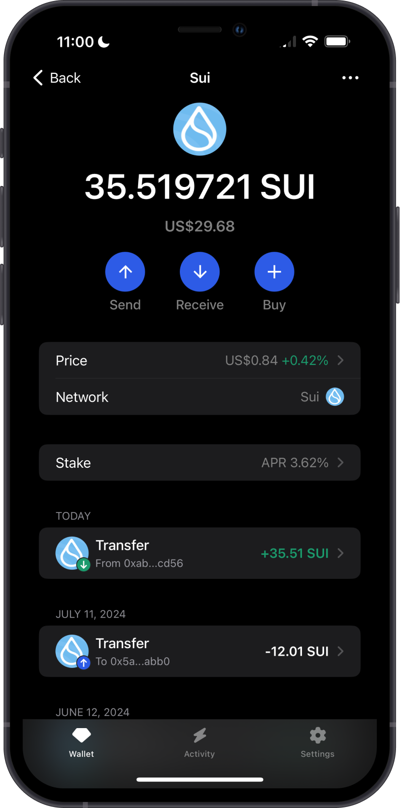 Crypto Received on Gem Wallet