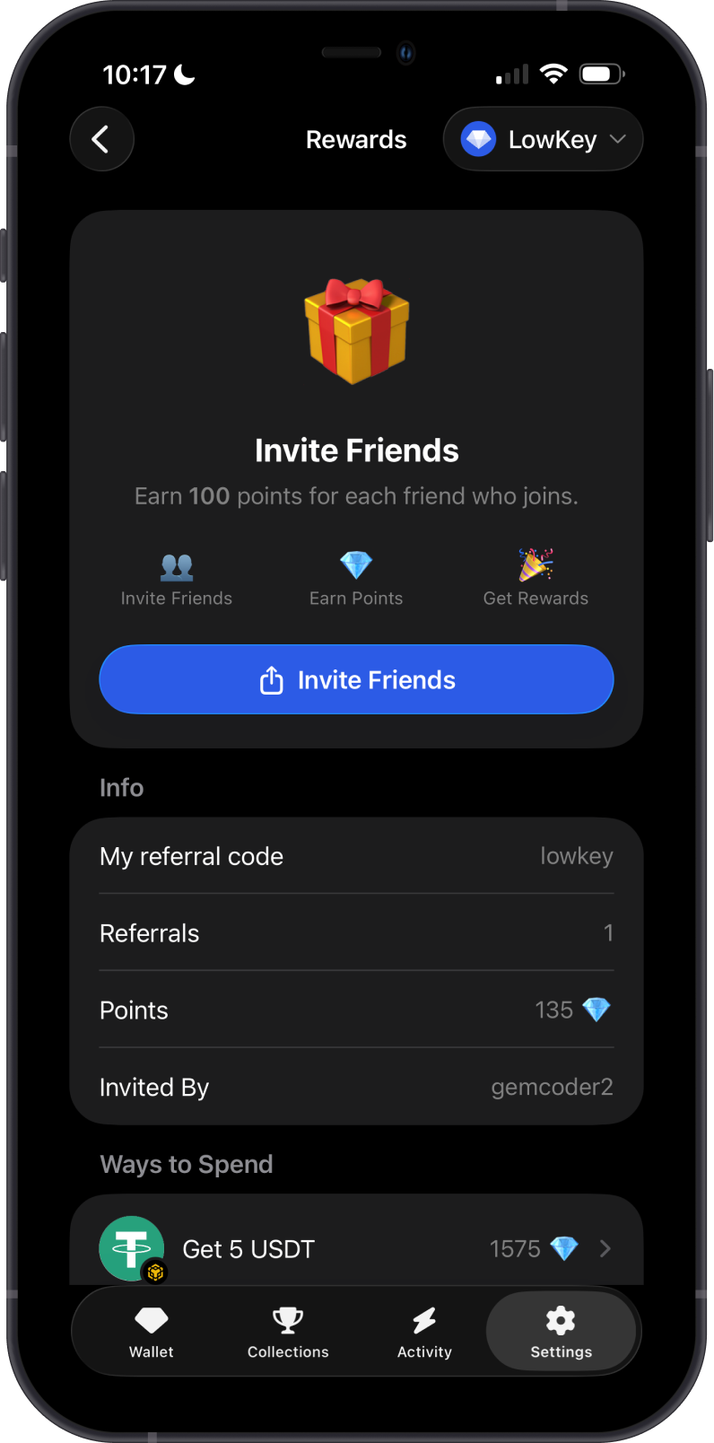 Active referral rewards profile