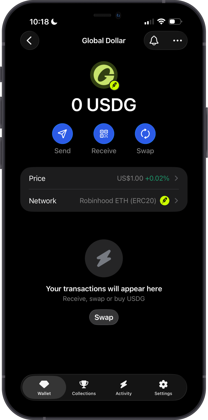 USDG on Robinhood Chain in Gem Wallet