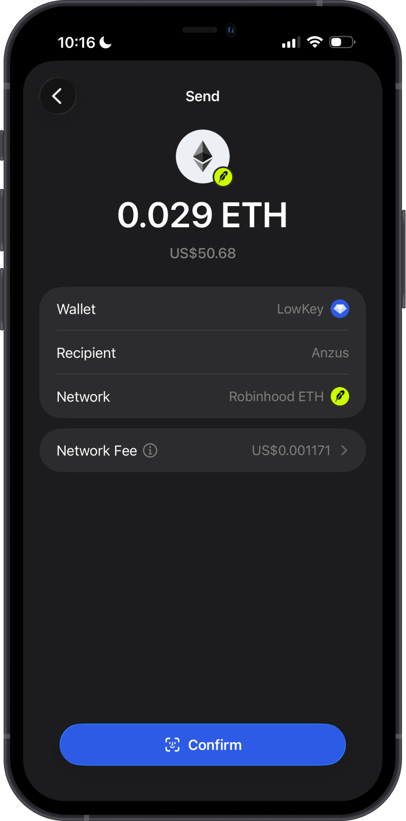 Send Robinhood Chain ETH on Gem Wallet