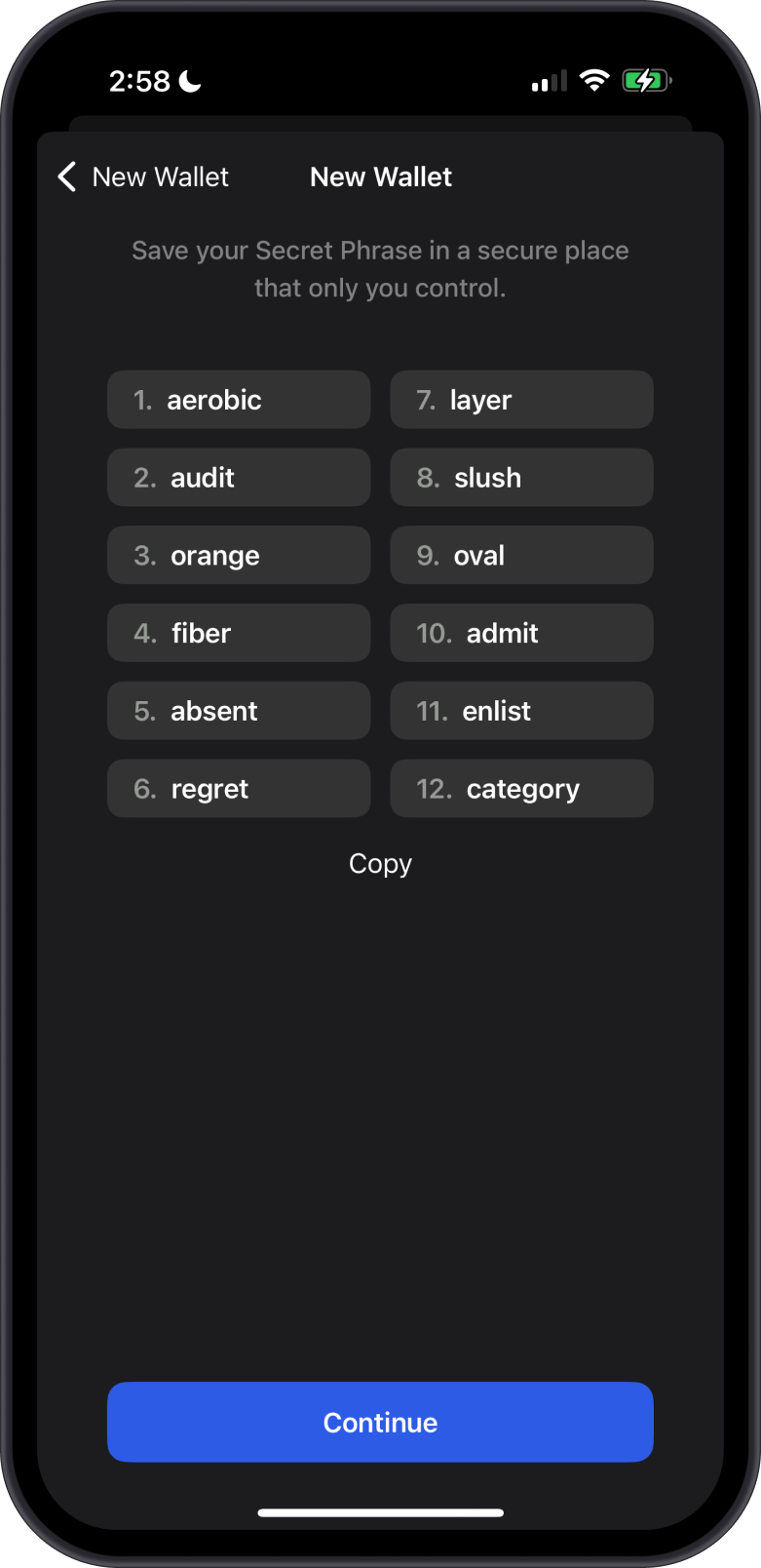 Gem Wallet Secret Phrase