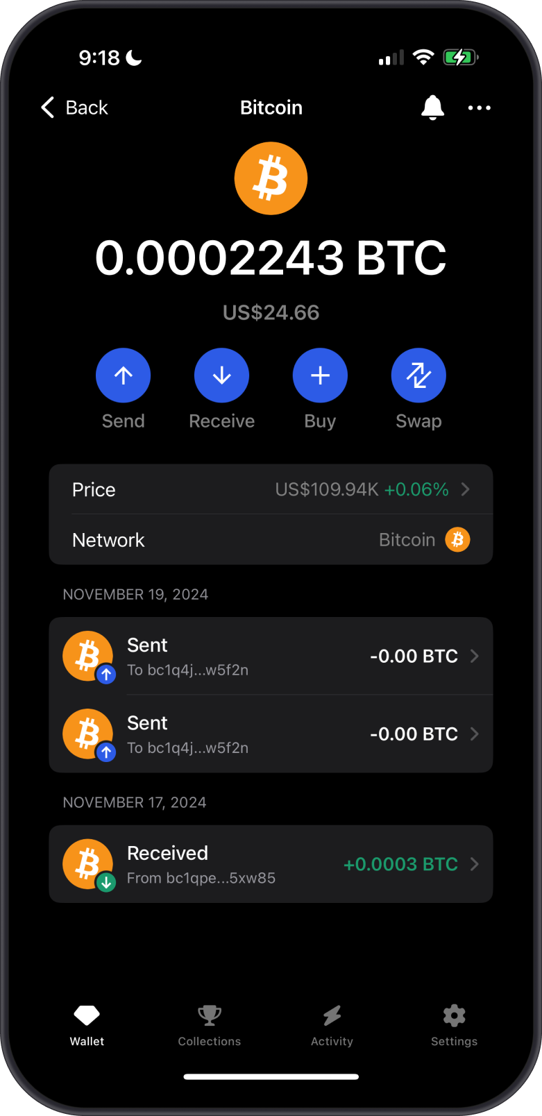 Select Crypto on Gem Wallet