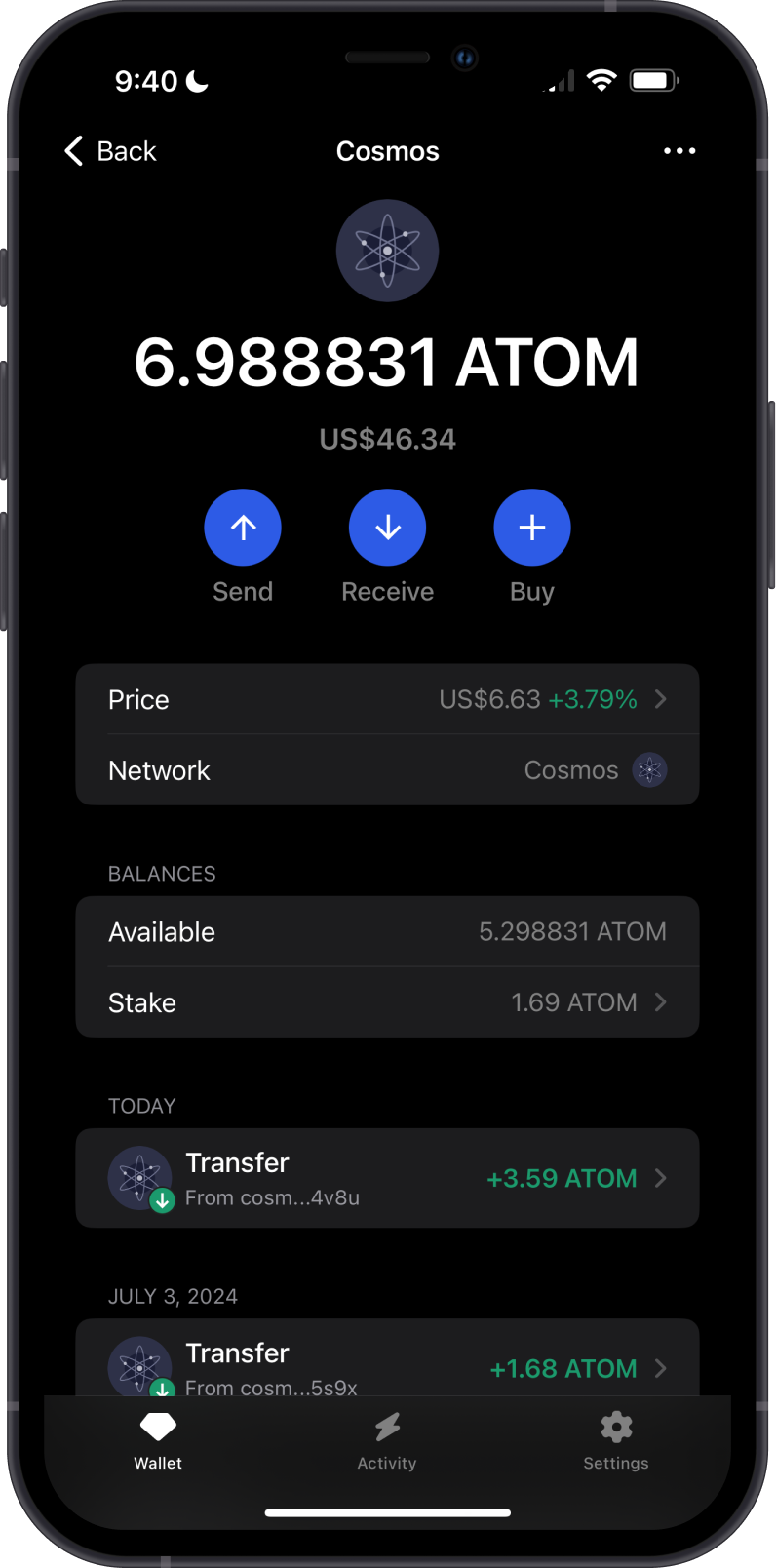 Select Crypto on Gem Wallet