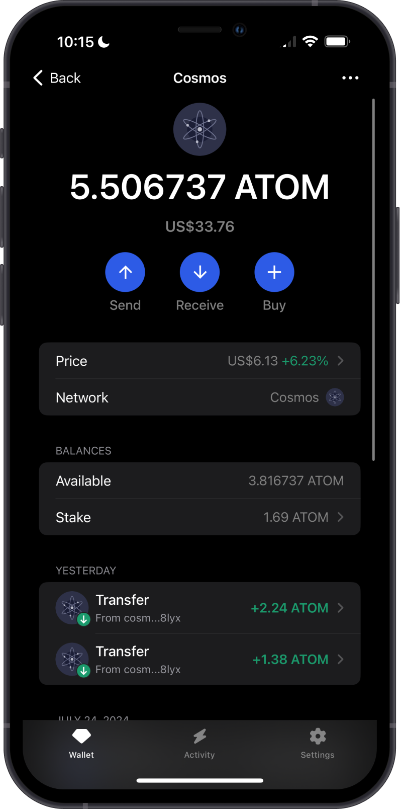 Select Crypto on Gem Wallet